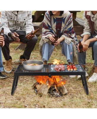 22.4" Folding Campfire Grill, Heavy Duty Steel Mesh Grate with Legs and Carrying Bag, Camping Grate for Fire Pit Cooking