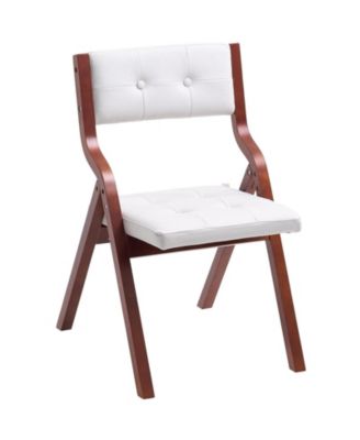 Set of 4 Wooden Folding Chairs with Cushion, Portable Foldable Padded Dining Chairs with Wooden Frame, White