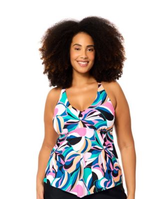 Raisins Curve Plus Size Aviva Trendy Underwired Tankini Swim Top - Macy's