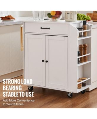 32" Kitchen Island Cart with Power Outlet, Storage Cabinet, Drawer, Adjustable Shelf, Spice Rack, Towel Bar, Rolling