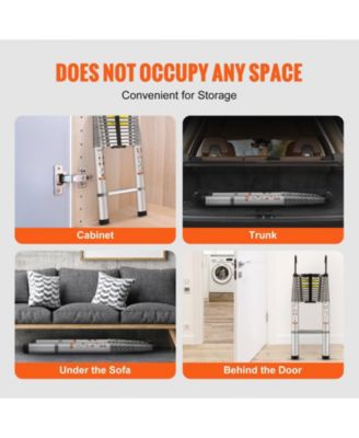 15 ft Telescoping Ladder, Aluminum Multi-Button Retraction Extension Ladder, 400 lb Capacity, Non-Slip Feet, ANSI Listed