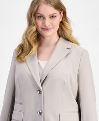 Plus Size Notched Collar Two-Button Blazer