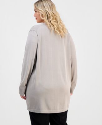 Plus Size Collarless Open-Front Cardigan 