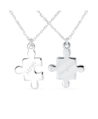 Best Friends Set Puzzle Word Mother Daughter Pendant Necklace Sterling Silver
