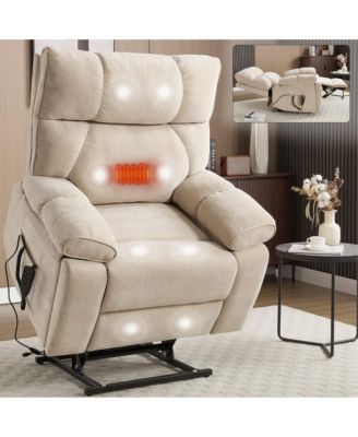 Heat Massage Dual Motor Infinite Position Up to 350 LBS Large Electric Power Lift Recliners with Hidden Cup Holders