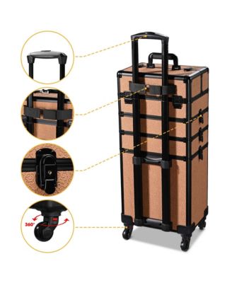 Makeup Train Case Trolley w/ Cube Case Cosmetic Organizer Orange