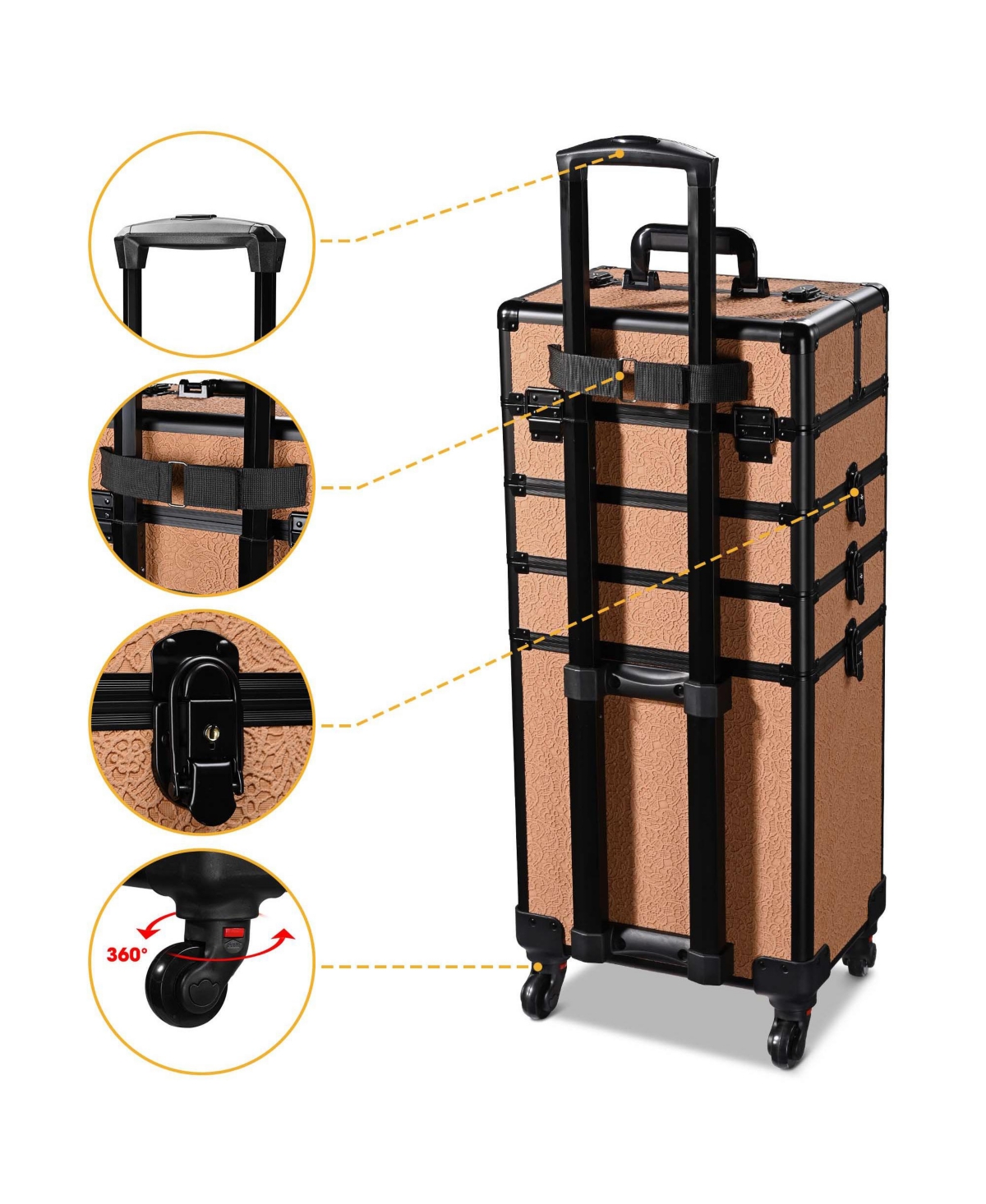 Byootique Makeup Train Case Trolley w/ Cube Case Cosmetic Organizer Orange