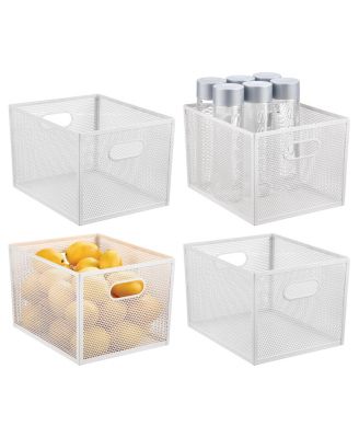 Perforated Metal Storage Bin with Handles for Pantry