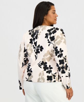 Plus Size Printed Scoop-Neck Jacket