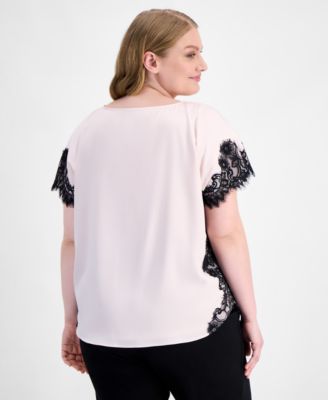 Plus Size Lace-Trim Short-Sleeve Top