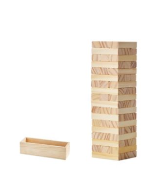 Wooden Tumbling Tower Game with Domino Blocks and Storage Crate