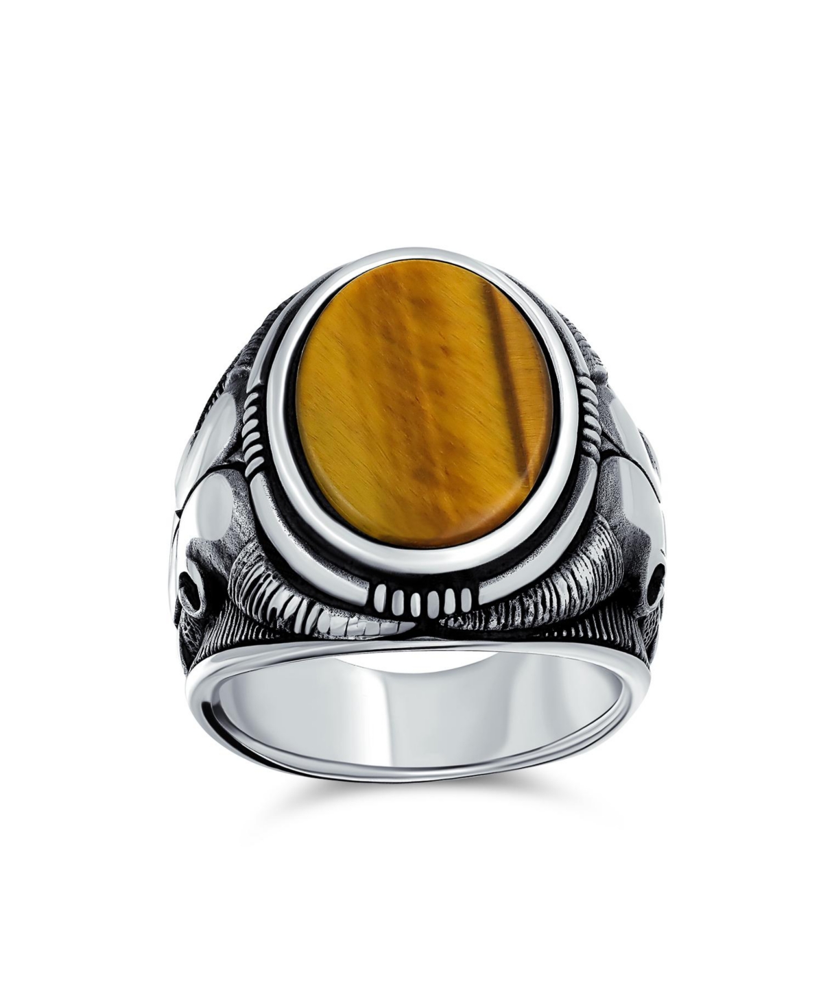 Bling Jewelry Men's Signet Western Texas Longhorn Skull Ring Sterling Silver