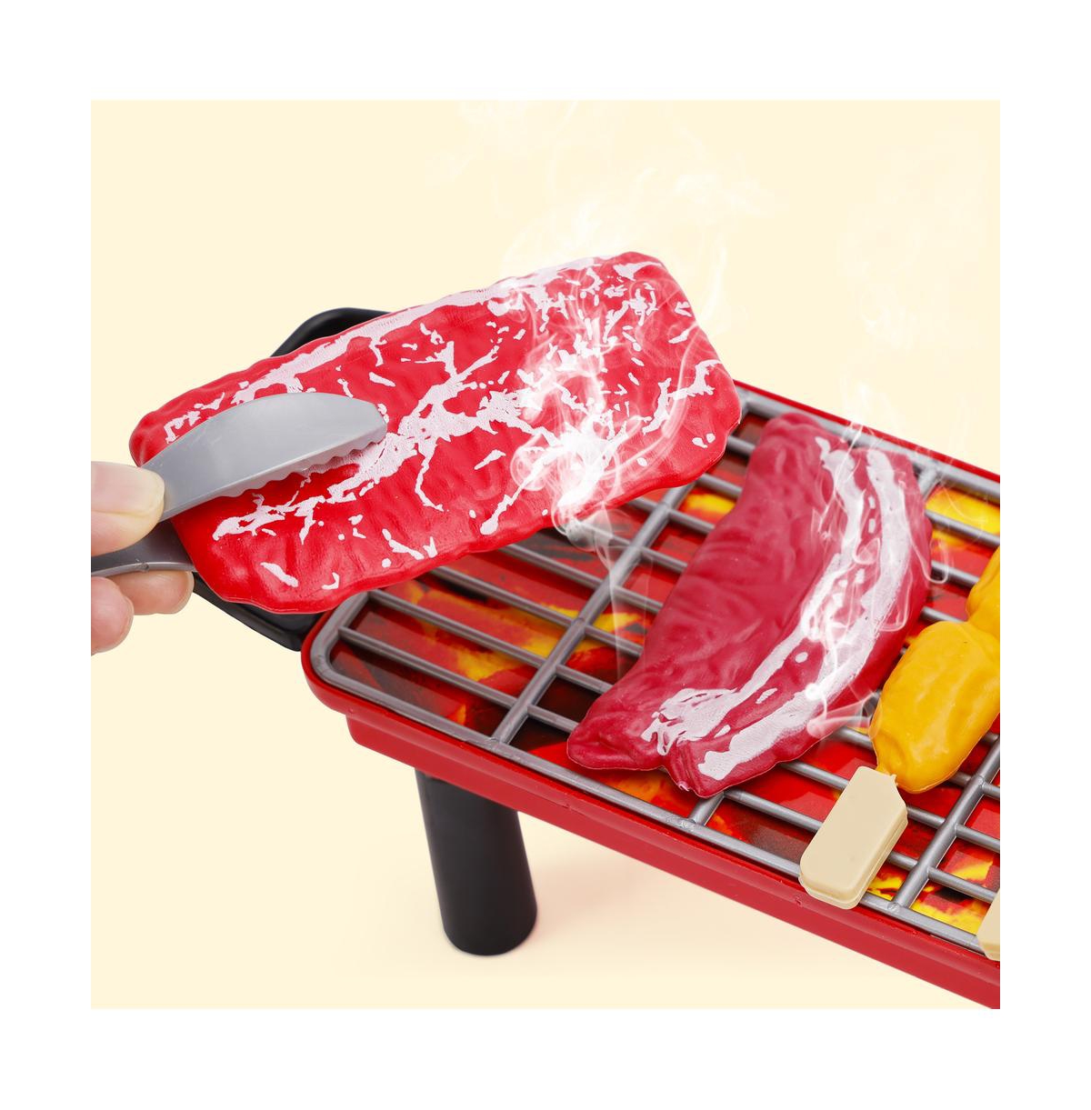 Bruce & Shark 36-Piece Kids Bbq Grill Playset, Pretend Play Toy with Realistic Food & Tools