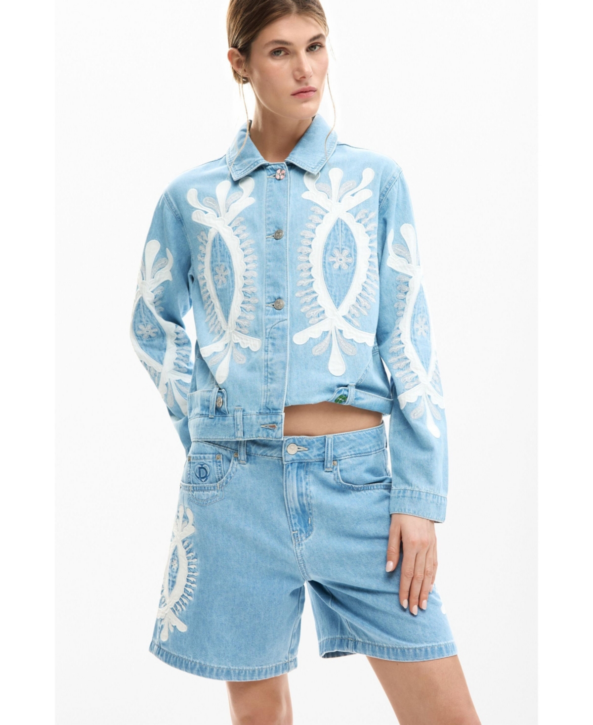 Desigual Women's Denim Bermuda Shorts with embroidery