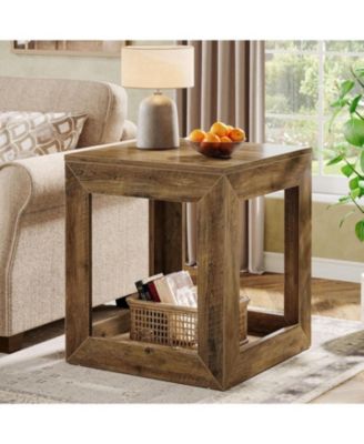 20" Rustic Farmhouse End Table with Storage Shelf for Bedroom or Living Room