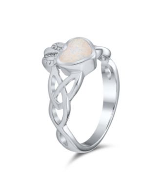 BFF Celtic Irish Friendship Promise Created Opal Claddagh Ring Sterling Silver