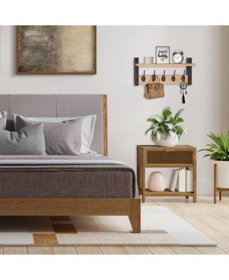 16 Inch Floating Wall Shelf with 5 Heavy Duty Hooks – for Entryway, Bathroom, Bedroom, Kitchen, or Mudroom