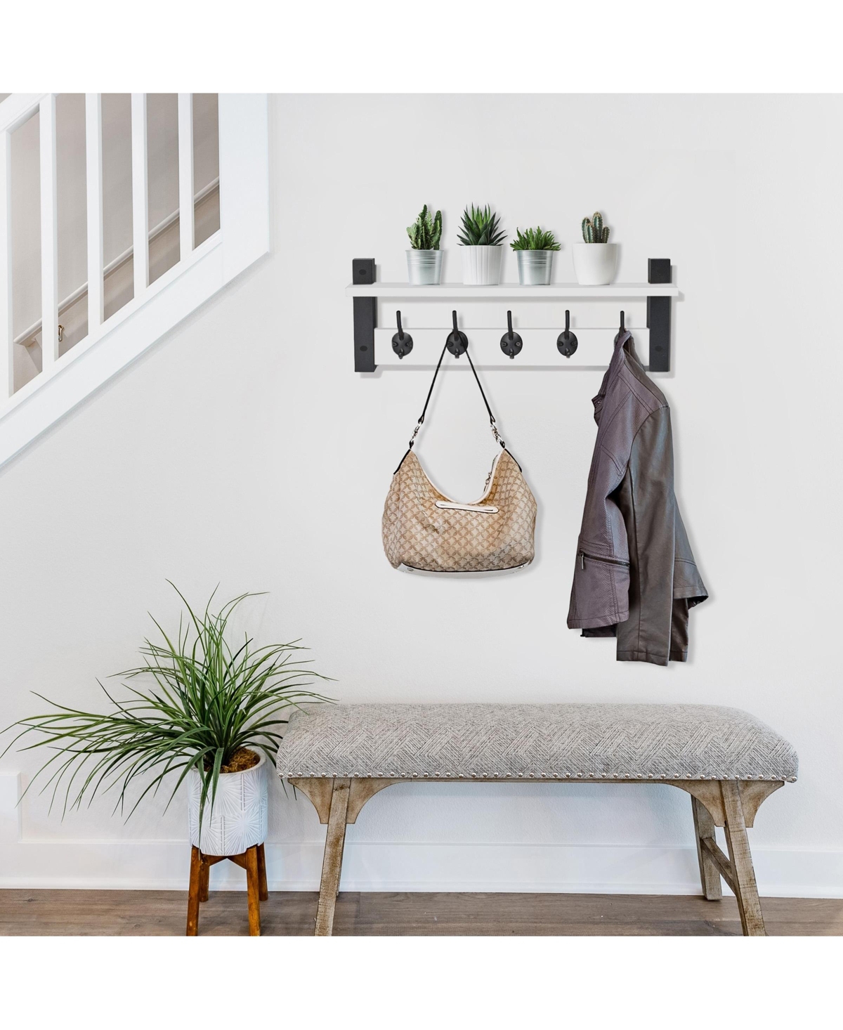 Sorbus Inch Floating Wall Shelf with 5 Heavy Duty Hooks – for Entryway, Bathroom, Bedroom, Kitchen