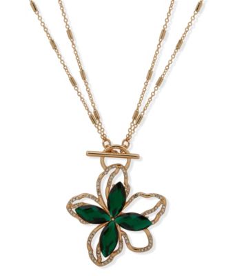 Gold-Tone Multi-Stone Toggle Flower Pendant Necklace, 18"