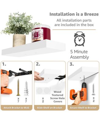 5 Pack 16 Inch Long Floating Wall Shelves for Bedroom, Decor, Kitchen, Living Room - for Trophies, Frames, Bookshelf