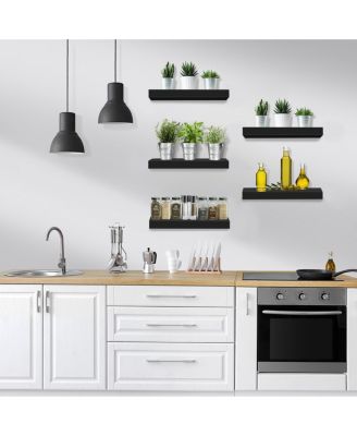 5 Pack 16 Inch Long Floating Wall Shelves for Bedroom, Decor, Kitchen, Living Room - for Trophies, Frames, Bookshelf