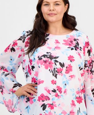 Plus Size Floral Ruffled-Sleeve Blouse