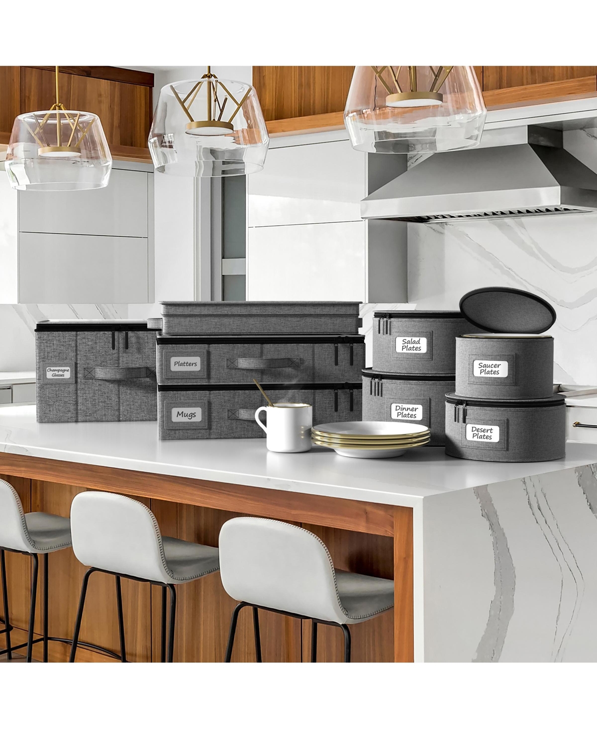 Sorbus 6-Piece Stackable Plate Carrier Set for Dinnerware, Plate Organization and Storage with Felt Plate Protector