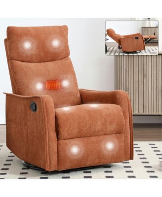 Heat Massage Manual Recliner Chair with Rocker and Swivel in Fabric for Living Room