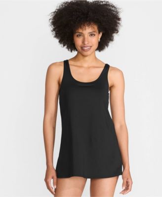 Women's Long Torso Scoop Neck Mini Swim Dress Swimsuit
