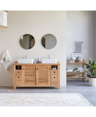 Solid Natural Teak Wood Vanity Cabinet Wash-stand Bathroom Wash Unit Design