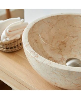Marble Washbasin Hemisphere Above Counter Bathroom Washbowl Polished Cream