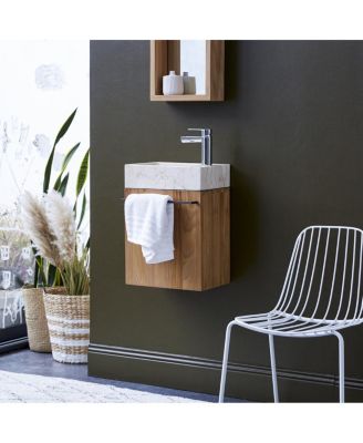 Stelle Teak and Marble Wall-Mounted Vanity Cabinet