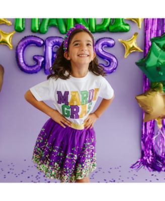 Toddler Girls Mardi Gras Sequin Patch Short Sleeve T-Shirt