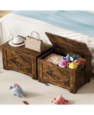 23.6" Storage Chest, Wooden Storage Bench with Safety Hinge, Easy Assembly, Large Toy Chest for Entryway