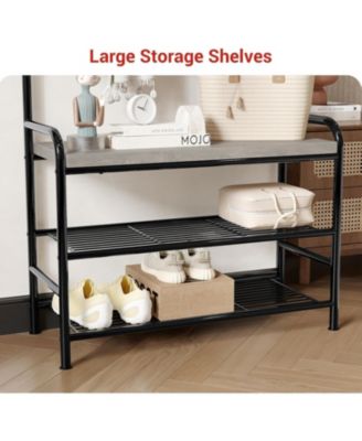 Entryway Hall Tree, 4-in-1 Freestanding Coat Rack with Shoe Storage Bench, 3-Tier Shelf, Hanging Rod, and 8 Adjustable Hooks for Entryway