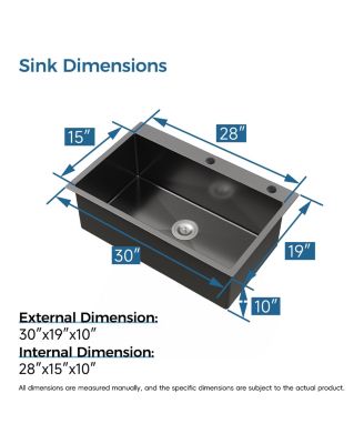 30" x 19" Stainless Steel Single Bowl Overmount Kitchen Sink