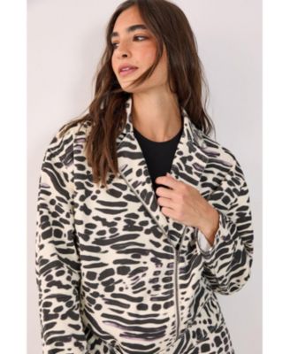 Women's Denim Animal Print Biker Jacket