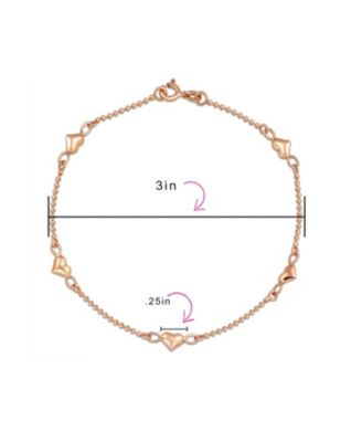 Puff Hearts Anklet With Beaded Ball Chain Rose Gold Vermeil Sterling 9 Inch