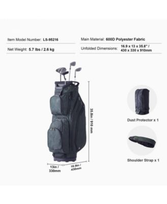 Golf Cart Bag, 14-Way Divider Top, 36", 11 Pockets, Premium Nylon, Handles, Dust Cover & Detachable Straps
