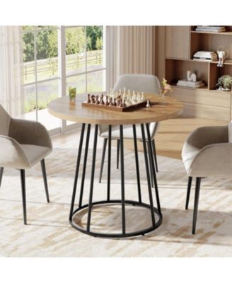 Industrial Round Dining Table, 31.5-Inch Wood Kitchen Table for 2-4 People, Small Circle Kitchen & Dining Room Furniture