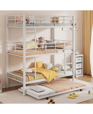 Metal Twin Size Triple Bunk Bed With Trundle