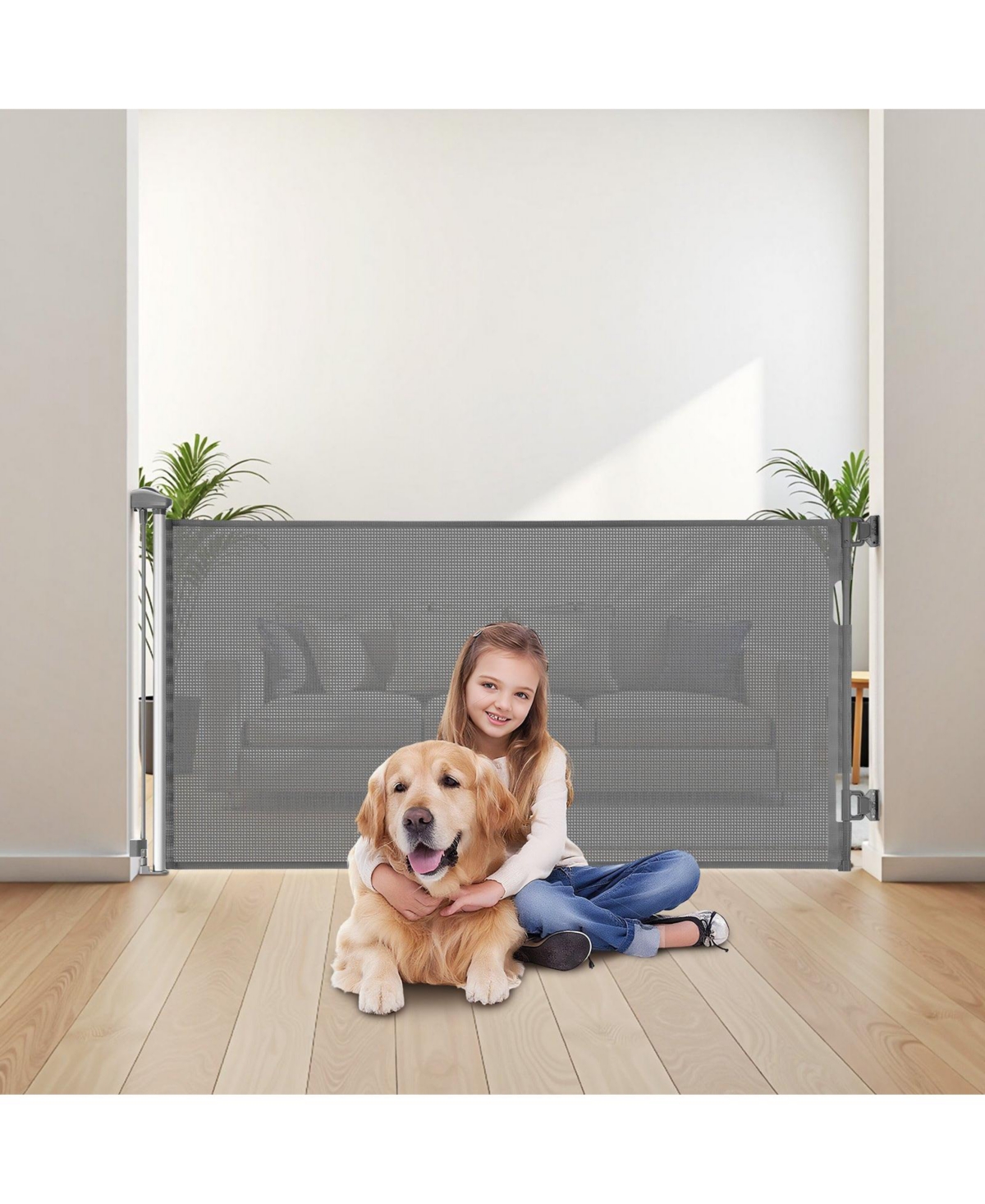 Cozito Retractable Baby Gate, 31.3 in Tall, Extends to 56.3 in Wide, Mesh Dog Gate w/ Security Lock, Trip-Free Walk-Through, Indoor/Outdoor