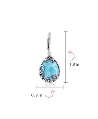 Blue Larimar Teardrop Dangle Earrings in Sterling Silver