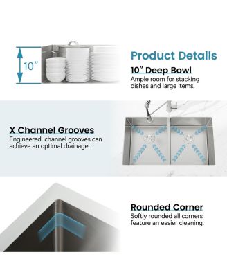 33x19inch Double Bowl Kitchen Sink Undermount Stainless Steel Brushed Finish Handmade