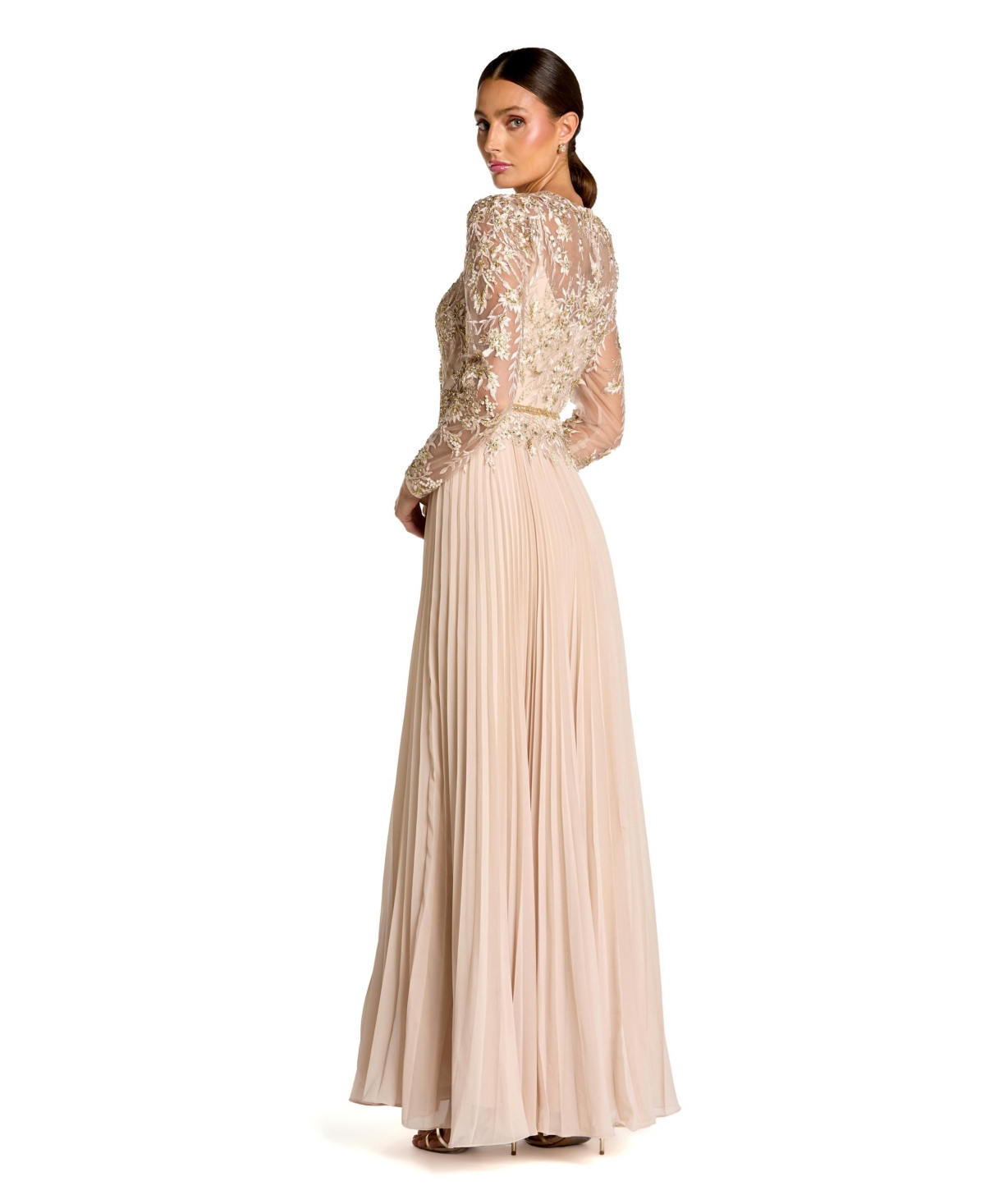 Mac Duggal Petite Long Sleeve Chiffon Embellished Gown