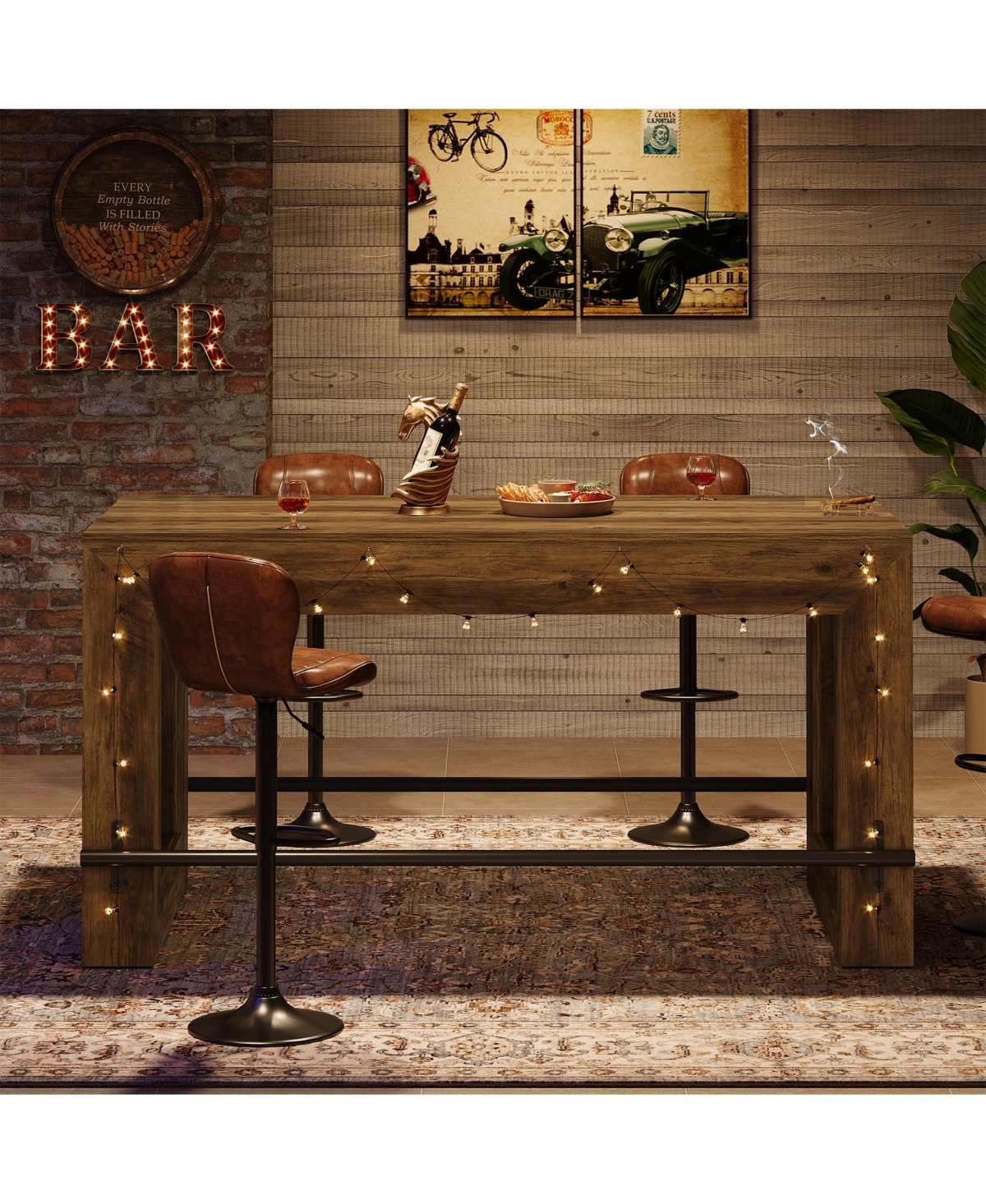 Tribesigns 59-Inch Counter Height Bar Table, Wooden Pub Table with Metal Footrest for Kitchen & Dining