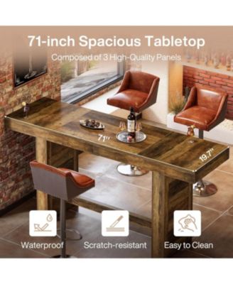 70.9-Inch Extra Long Bar Table, Farmhouse Bar Height Table with Footrest, Rectangular Counter Height Pub Table, Home Bar Unit