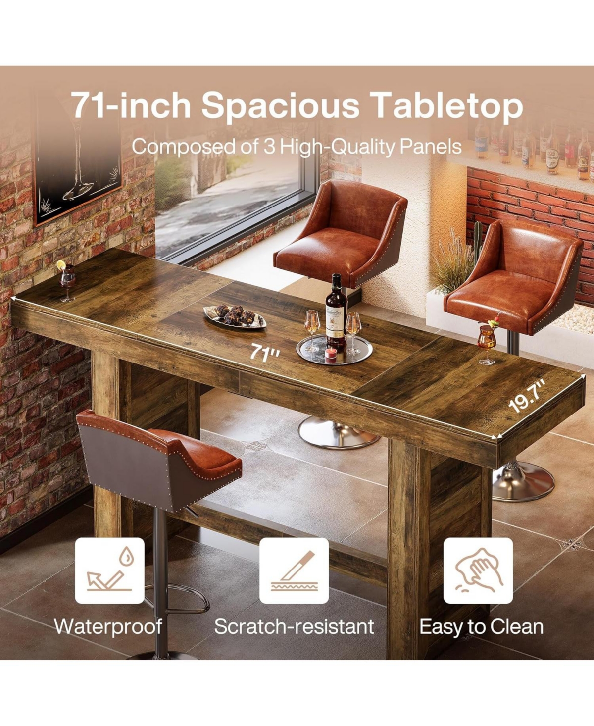 Tribesigns 70.9-Inch Extra Long Bar Table, Farmhouse Bar Height Table with Footrest, Rectangular Counter Height Pub Table, Home Bar Unit