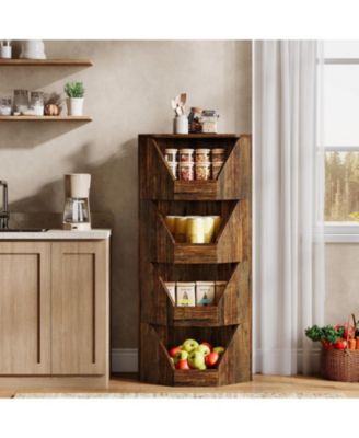 4-Tier Fruit and Vegetable Storage Rack, 55.12" H Freestanding Open Storage Basket Stand, Wood Corner Vegetable Fruit Shelves