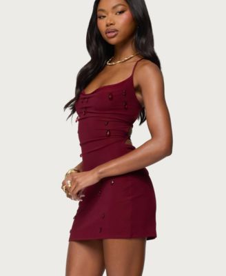 Women's Faux Crystal Backless Mesh Mini Dress